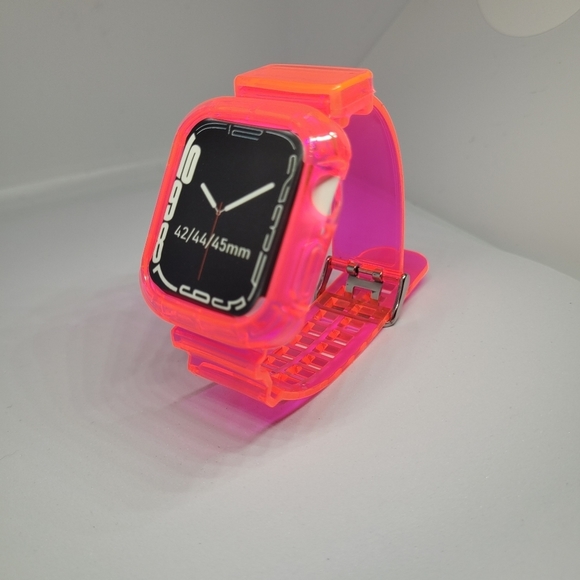 Top Quality Silicone Clear Apple Watch Wristband and Cover Pink 42/44 - Picture 3 of 4